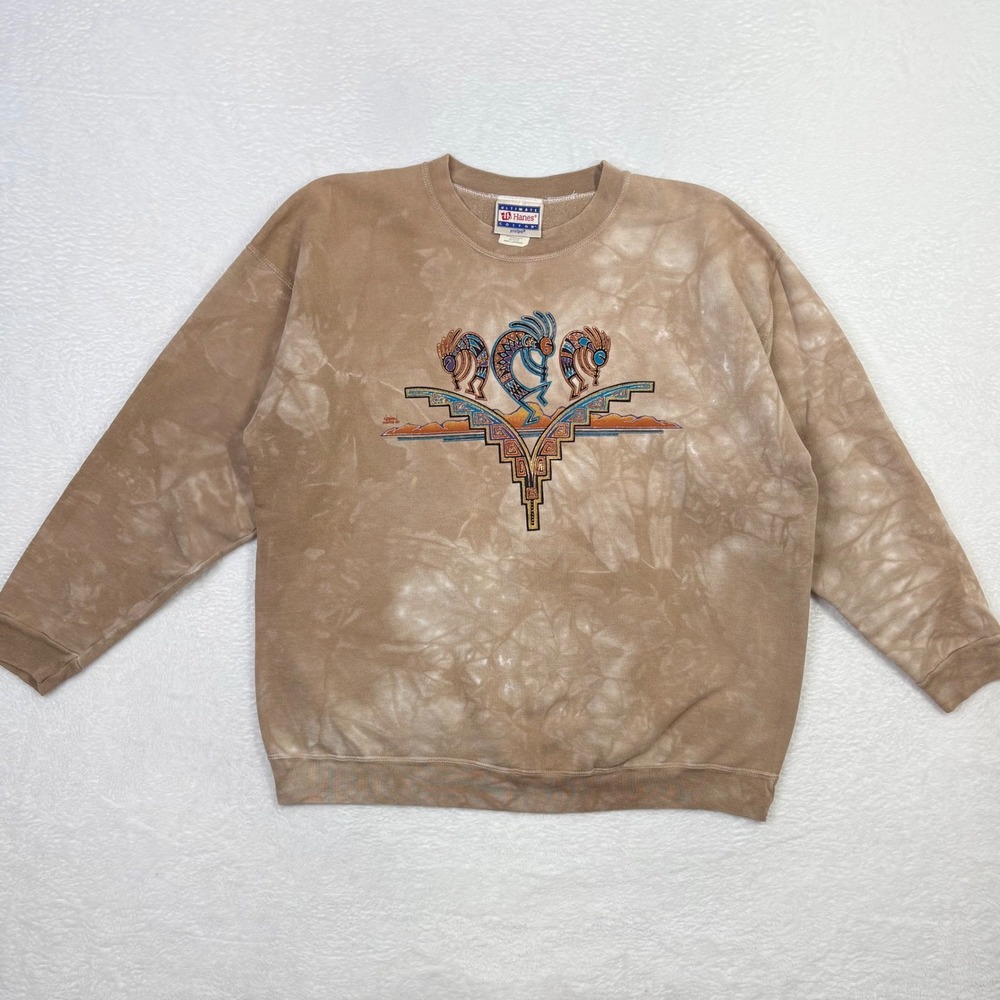 Vintage Nathan Richards Painted Sky Kokopelli Beige Tie Dye Sweatshirt Large 90s - Picture 2 of 11